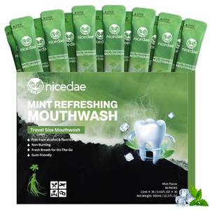 lot 10038 image: nicedae Travel Size Mouthwash Portable Packets Alcohol-Free & Fluoride-Free Fresh Mint Mouth Wash 30 Individual Wrapped Cruise Essentials