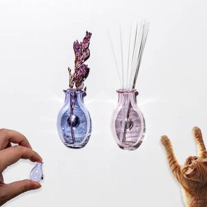 lot 10040 image: Nuvretk 2PCS Mini Glass Cat Whisker Vase - Fridge Magnet Cat Whisker Holder with Strong Adhesive, Clear Miniature Vases for Keepsake or D�cor��Pink and Purple��