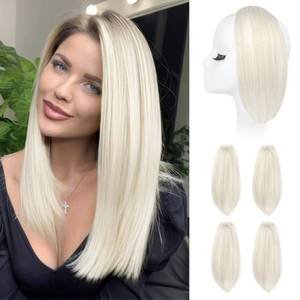 lot 10055 image: REECHO Clip in Hair Volumizer, 4PCS 12 inch Short Thick Clip in Hairpieces Adding Extra Volume Hair Extensions for Women - Platinum Blonde