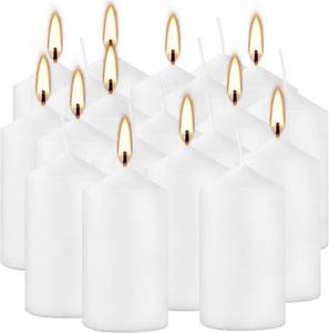 lot 10061 image: Howemon 20 Pcs Bulk Long Burning Wax Pillar Candles 2 x 4 Dripless Unscented Smokeless for Wedding Party Spa Lantern Fireplace Home(White)