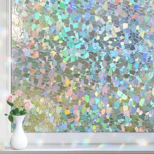 lot 10084 image: DOWELL Window Privacy Film Rainbow Film, Stained Glass Decorative Sticker, Static Cling Non-Adhesive Glass Clings, Sun Blocking Heat Control Window Coverings for Home Door, 17.5 x 78.7