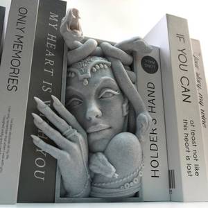 lot 10095 image: Medusa 3D Printed Decorative Bookend Lightweight Durable Book Shelf Accessories for Friends Stylish Bookend Ideal Home Decor Essential for Book Lovers (Grey Medusa)