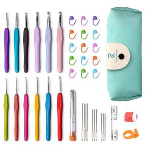 lot 10098 image: RealPlus Crochet Hooks, 12 Sizes Crochet Hook Set, Crochet Kit for Beginners, Knitting Needles with Ergonomic Handles for Arthritic Hands, Christmas Gifts for Women, Crochet Needles with Blue Case