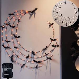 lot 10100 image: Hairui Lighted Halloween Garland with Bats Battery Operated with Timer, Black Garland with Lights 6FT 80 Orange and Warm White Fairy Lights 10 Functions for Wall Room Porch Halloween Decor