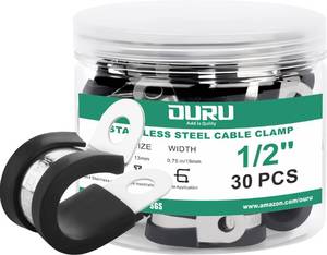 lot 10103 image: OURU 12-Inch Stainless Steel Rubber Coated Pipe & Wire Clamps (30pcs, Black, 13mm)