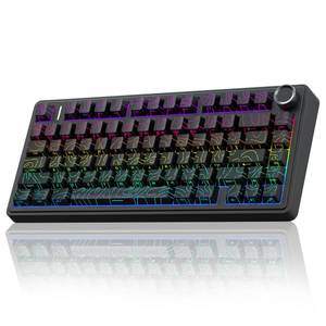 lot 10493 image: AULA F75 Pro Wireless Mechanical Keyboard with Knob,75% Hot Swappable Custom Gaming Keyboards,RGB Backlit,Pre-lubed Switches,Side Printed PBT Keycaps Creamy Sounding Computer Keyboard, Line Black