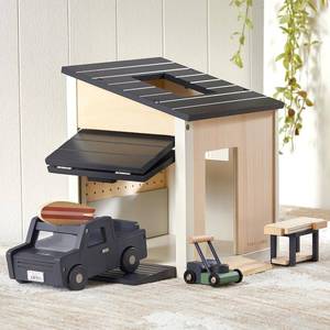 lot 11003 image: Tiny Land Wooden Dollhouse Garage Set �� Realistic Design with Garage, Workbench,Lawn Mower & SUV Car, Expansion Dollhouse Furniture & Accessories for Doll house, Educational Pretend Play Gift for Kids