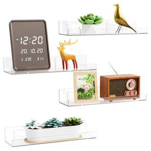 lot 11015 image: Yieach 4 Pack Acrylic Shelves for Wall Storage,No Drilling Adhesive Shelves,Clear Stick On Bathroom Wall Shelf Organizers,Plastic Floating Shelves for Perfume,Funko,Lego,Skincare,Bookshelf for Kids