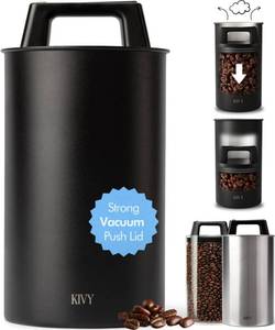 lot 11021 image: KIVY Vacuum Coffee Canister - Push Lid Preserves Coffee Aroma & Oil - Stainless Steel Airtight Coffee Canister - Container for Ground & Coffee Bean Storage - Coffee Storage Jar - Removes Excess Air