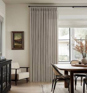 lot 11029 image: Burlywood Pinch Pleated Floor to Ceiling Long Curtains 105 Inch Length Taupe Linen Semi Sheer Curtains for Bedroom 2 Panels Set with Hooks Rings Light Filtering Neutral Farmhouse Drapes 50 Inch Wide