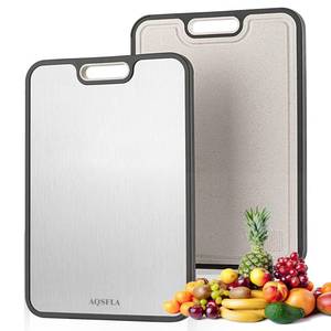 lot 11032 image: cutting boards for kitchen Stainless Steel Cutting Board steel cutting boards for kitchen Double Sided Stainless SteelWheat straw pp meat cutting board 16  11 Inch Dishwasher Safe (Large)