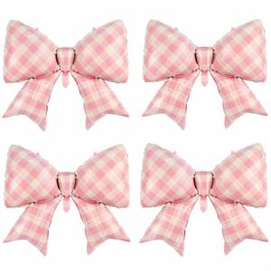 lot 12335 image: 4Pcs Pink Plaid Bow Balloons 38Gingham Bowknot Foil Balloons for One Silly Goose Decor for Girl Baby Shower, Picnic, Girly Room & Sweet Party Decorationscoquette Party Supplies