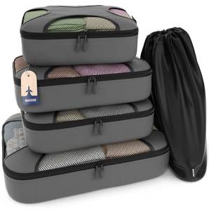 lot 12341 image: Shacke Packing Cubes for Travel 5 Set - Compression Luggage Organizer Bags - Versatile Travel Organizer for Women and Men - Optimized Packing Bags - Travel Essentials (Dark Grey)