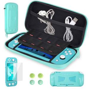 lot 12342 image: CoBak Carrying Case for Nintendo Switch Lite - with 1 Screen Protector, 1 Grip Case and 4 Thumb Grip Caps, Ultra Slim Premium EVA Travel Pouch Protective Cover, 8 Game Cartridges, Green
