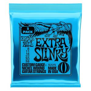 lot 12350 image: Ernie Ball Extra Slinky Nickel Wound Electric Guitar Strings 3-pack, 8-38 Gauge (P03225)