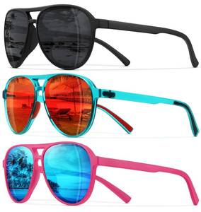 lot 12352 image: STORYCOAST Polarized Aviator Sunglasses for Men Women Classic Retro Aviators Sports Driving Running Sun Glasses 3Pack-BlackGreen RedPink Blue