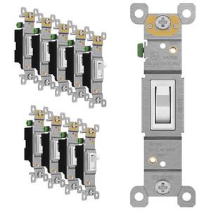 lot 12355 image: ENERLITES Toggle Light Switch, Single Pole, 15A 120-277V, Grounding Screw, Residential Grade, UL Listed, 88115-W-10PCS, White (10 Pack), 10 Count (Missing One)