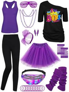 lot 12356 image: AOTHSO 24 Pieces Halloween Women 80s Costume Accessories Set 80s Cosplay T-shirt Tutu Pants Racerback Top Fanny Pack Gloves Leg Warmer for Party