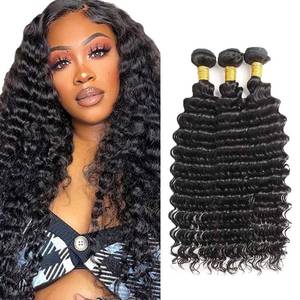 lot 12370 image: Human Hair Bundles Deep Wave Bundles Human Hair Extensions 10A Brazilian Virgin Deep Wave Human Hair 3 Bundles Natural Black 30 32 34 Inch