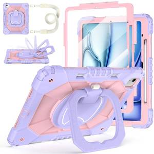 lot 12378 image: Case for iPad Air 13 Inch Case M4 2026M3 2025 M2 2024, Auorld for iPad Air 13 Inch Case M4 2026 Case with Screen Protector, 360 Degree Rotating Stand Shoulder Strap Pencil Holder, Purple Pink
