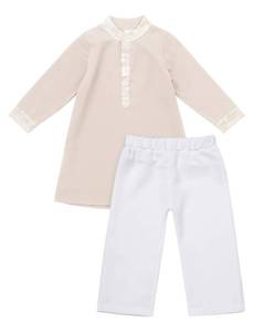lot 12388 image: Infant Muslim Clothes for Baby Boys Muslim Outfit Newborn Thobe 1st Ramadan Robe Pants Set Toddler Islamic Clothing Kids Eid Outfits Kaftan Abaya Prayer Dress Dubai Robe Apricot  White 0-3 Months (Missing Pants)