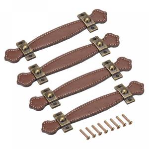 lot 12397 image: uxcell Leather Handle, 7.6 4Pcs Surface Leather Furniture Handles, Door Handle Strap Suitcase Dresser Drawer Knobs Pulls Replacement, Brown