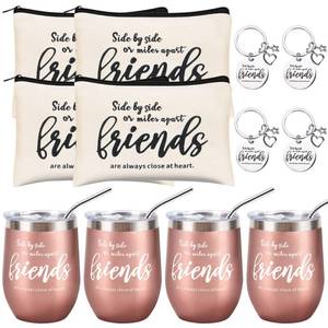lot 12400 image: Kolewo4ever 12 Pieces Girl Trip Gifts Favors Bulk Friend Appreciation Gifts Set 4 Friends Wine Tumbler 4 Friends Cosmetic Bag 4 Keychains Appreciation Funny Long Distance Friendship Gift