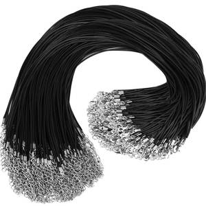 lot 12414 image: 100Pcs Premium Leather Necklace Chains Bracelet Cord with Clasps for Pendants, Bulk Waxed Rope Necklace String, Black , 18 for Jewelry Making Supplies, 1.5mm DHOOZ