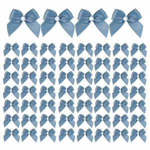 lot 12442 image: Meseey 60pcs Mini Satin Ribbon Bows with Pearl Ribbon Flowers Appliques DIY Craft for Sewing, Scrapbooking, Wedding, Gift,Christmas Decoration (Dusty Blue)