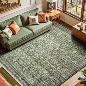 lot 13329 image: Lofus 5x7 Area Rug for Living Room,Green Washable Area Rugs with Non-Slip Backing,Soft Boho Carpets for Bedroom Dining Room Home Office Indoor Nursery