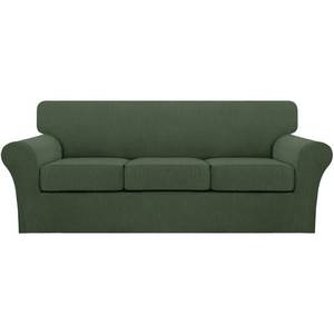 lot 13334 image: Turquoize 4 Piece Sofa Covers for 3 Cushion Couch Sofa Slipcover Soft Couch Cover for Dogs-Washable Sofa Furniture Covers with 3 Individual Cushion Covers (3 Cushion Sofa, Bronze Green)