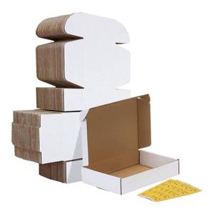 lot 13346 image: HORLIMER 8x5.5x1.6 inches Shipping Boxes Set of 25, White Corrugated Cardboard Box Literature Mailer, 25 Stickers Included