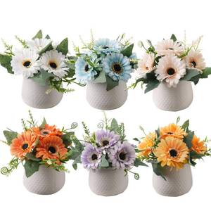 lot 13352 image: LUEUR Artificial Flowers with Ceramic Pot �� Farmhouse Spring Decor, 6PCS Multi��Color Fake Sunflowers in Vase, Faux Floral Arrangements for Living Room,Coffee Table, Shelf, Office