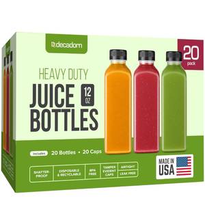 lot 13355 image: DECADORN 12oz 20pcs Juice Bottles With Caps - MADE IN USA Juice Containers With Lids For Fridge - Juicer Bottles With Tamper Evident Caps, Shatterproof, BPA-Free, Leak proof, Disposable & Recyclable