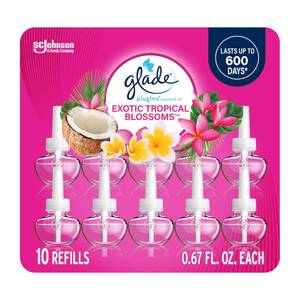 lot 14004 image: Glade PlugIns Refills Air Freshener, Scented and Essential Oils for Home and Bathroom, Exotic Tropical Blossoms, 6.7 Fl Oz, 7 Count