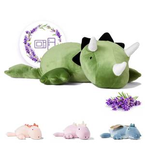 lot 14010 image: KOWSI� Microwavable Heating Pad Green Triceratops Plush - 1.4 Lb Weighted Stuffed Animal Toy with Tourmaline Beads & Lavender - 16 Squished Long Dinosaur Pillow - Lumbar Back Cushion Lasting Warmth
