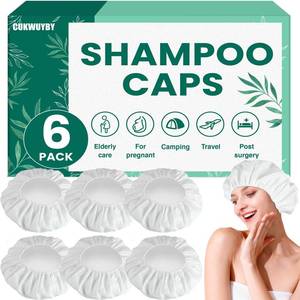 lot 14019 image: WUYUAN 6 Pack Shampoo Caps No Rinse Waterless Shampoo Caps Hair Wash Caps Shampoo and Condition Cap for Bedridden Patients, Elderly, Adults