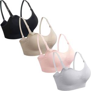 lot 14020 image: GXXGE 4Pack Nursing Bra for Breastfeeding Maternity Bras Push Up Silk Seamless Pregnancy Bralette Underwear Black Beige Grey Pink X-Large