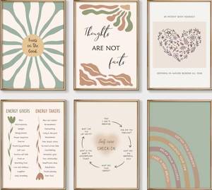 lot 14032 image: 6pcs Mental Health Posters Wall Art Boho Motivational Psychology Wall Decor Pictures Inspirational Positive Quotes Canvas Poster Prints for Classroom School Office Home Decoration 8x10in Unframed