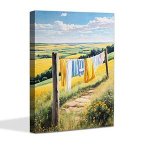 lot 14075 image: TANXM Laundry Room Wall Art Decor, Clothesline Art Prints��Country Landscape Clothesline wall Art Poster,Beroom Living Room Bathroom Decor-12x16Inch - Framed