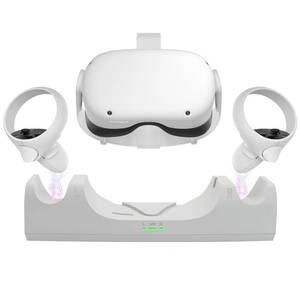 lot 14078 image: VR Charger Dock for Quest 2 Accessories, Station Stand for Charging MetaOculus Quest 2 Controller Headset with Elite Strap Attached (Includes 2 x 2100mAh Rechargeable Batteries)