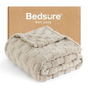 lot 14081 image: Bedsure GentleSoft Beige Throw Blanket for Couch - Checkered Fleece Blankets Gifts for Kids Girls, Cute Soft Cozy Throw for Bedroom Home Decor Gifts, Neutral, 50x60 Inches
