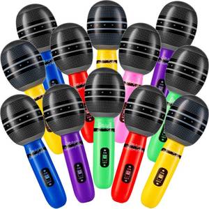 lot 14084 image: Inflatable Microphones for Parties - (Pack of 12) 10-inch Neon Colors Blow Up Microphone for Kids & Adults, Party Favors, Giveaways, DJ-Props, Photo-Booth, Birthdays, Dance, Sing, Concert Decorations