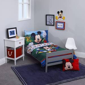 lot 14085 image: Disney Mickeys Big Adventure Blue, Red, Yellow & Green 4Piece Toddler Bed Set - Comforter, Fitted Bottom Sheet, Flat Top Sheet, Reversible Pillowcase, Blue, Red, Yellow, Green