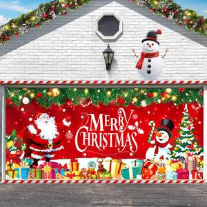 lot 14091 image: Tudomro Merry Christmas Garage Door Cover Decorations 6 X13ft Xmas Large Backyard Cover Banner Red Barn Door Backdrop for Holiday Indoor Outside Home Party Decor Supplies
