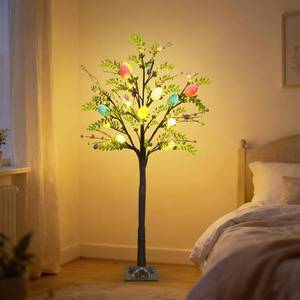 lot 15445 image: DR.DUDU 4FT Lighted Easter Tree with Timer, Pre-Lit Artificial Egg Trees with Colorful Eggs & LED Lights, Easter Decorations for Home Indoor Outdoor, Spring Decor for Porch, Office