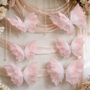 lot 15451 image: Geelin 6 Pcs Large Gradient Pink Butterfly Decorations Mariposas Grandes para Decoracion Big Butterfly Party Decor 20 Inch 12 Inch 3D Silk Butterflies for Baby Shower Birthday Party Wedding Decor