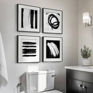 lot 15462 image: 2 Piece Framed Abstract Minimalist Wall Art Sets, Black and White Line Modern Home Decor Artwork, Contemporary Picture Painting for Living Room, Bedroom, Bathroom and Hallway 12x12 Inch