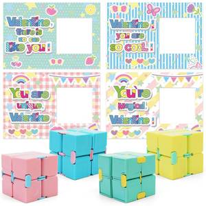 lot 15465 image: 28 Pack Valentines Day Gifts for Kids, 4 Color Infinity Cubes with Valentines Gift Cards for Boys Girls School Classroom Exchange Prize, Valentines Party Favors Toys