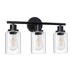 lot 15467 image: Unicozin Modern Bathroom Light Fixtures, 3 Light Vanity Lights, Black Wall Lamp with Clear Glass for Bathroom, Mirror, Living Room, Bedroom, Hallway, E26 Base